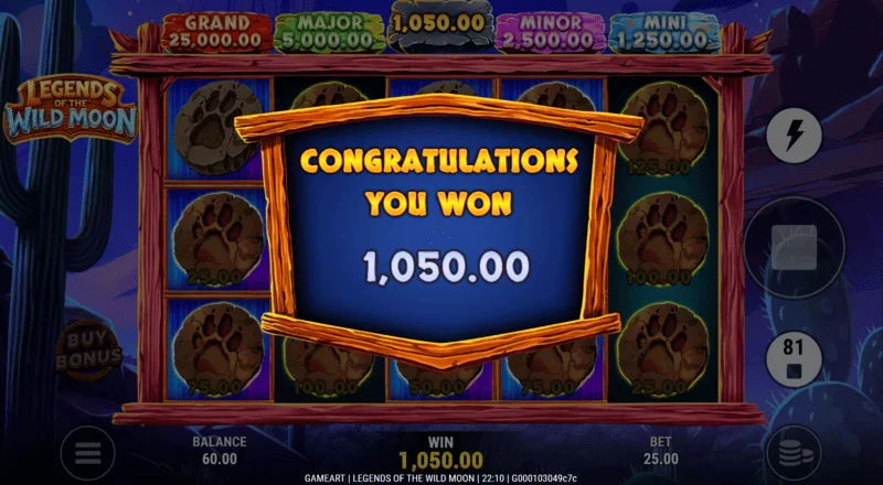Legends of the Wild Moon - totale winst in Free Spins